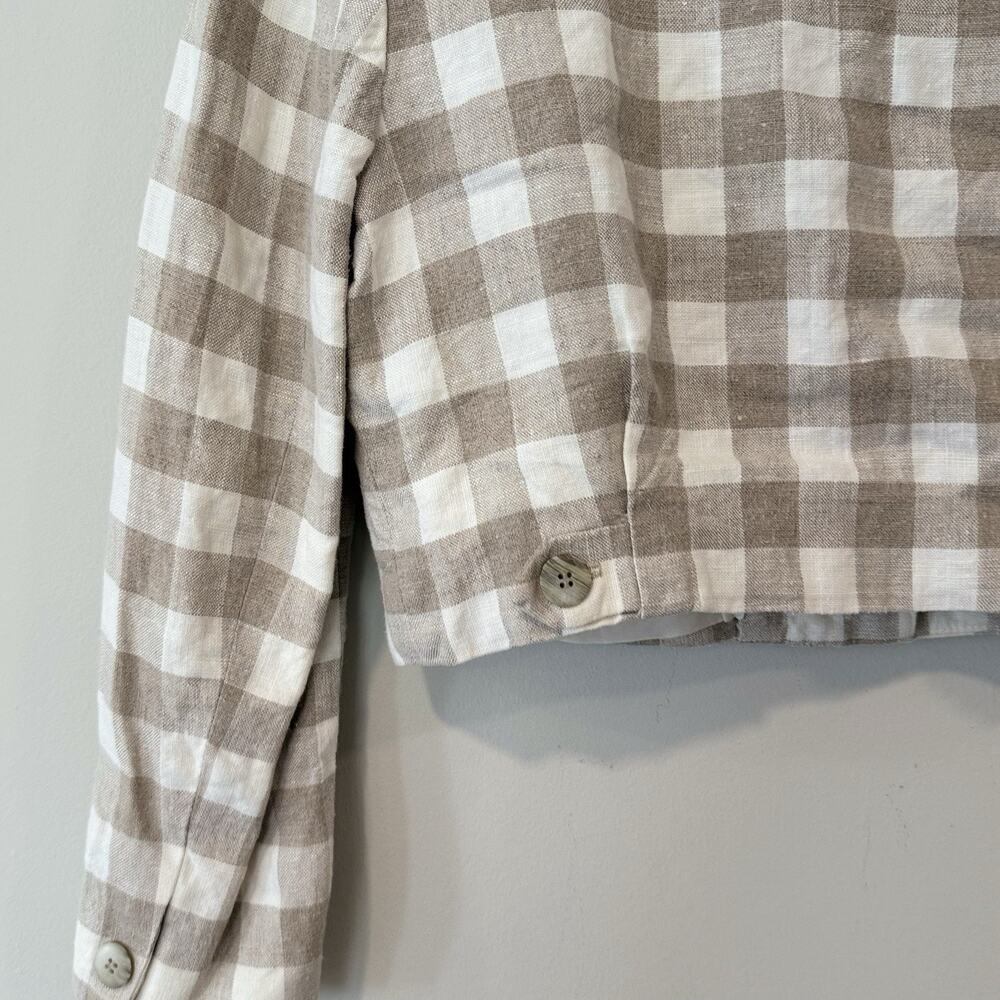 Vintage JH Collectibles 100% Linen Gingham Cropped Women Blazer Size 12 - Picture 9 of 12